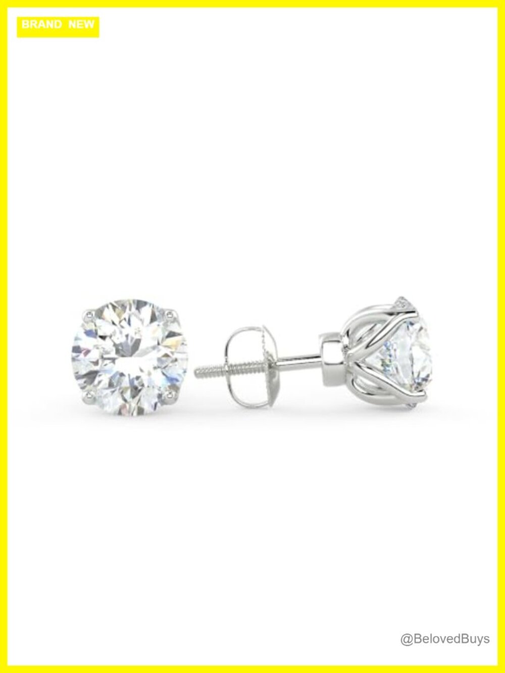 1 Ct Lab Grown Diamond Round Stud Earrings 14K White Gold Screw Back